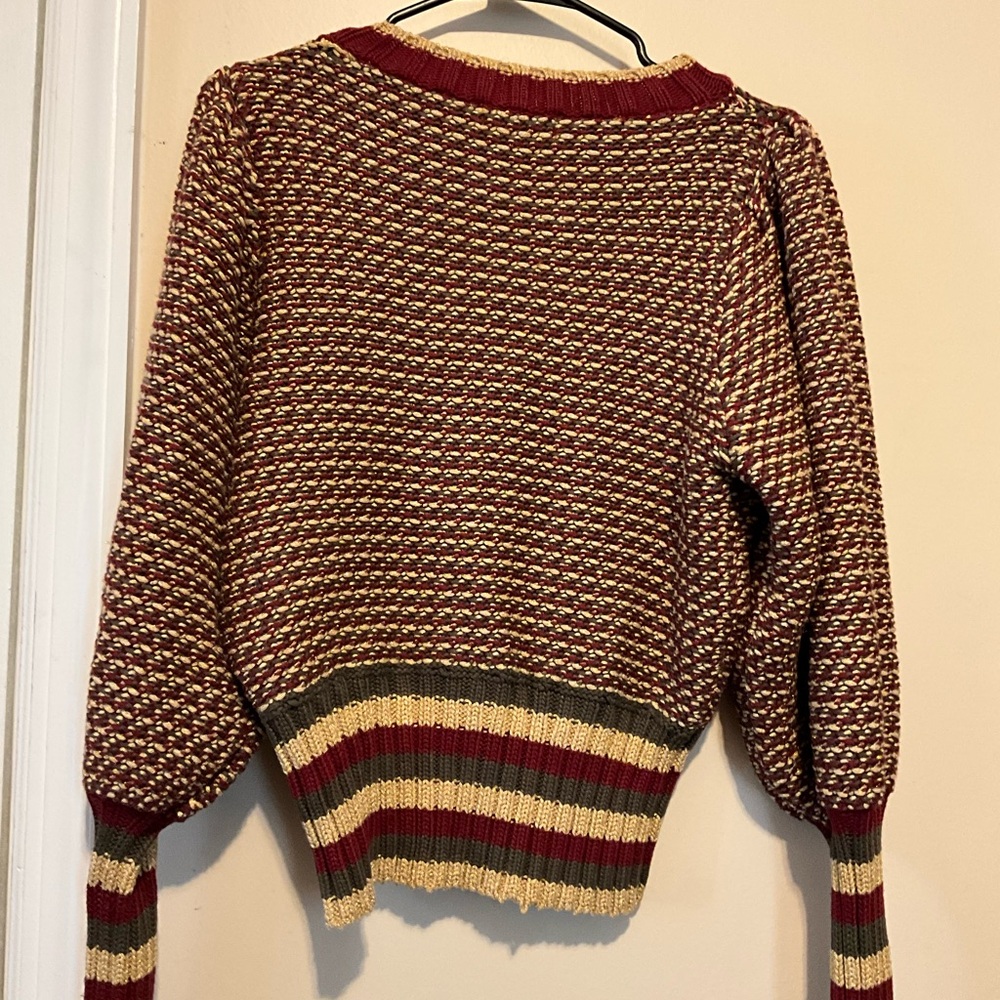 Striped Maroon and Beige Women's Sweater - Picture 4 of 7